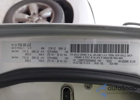 2016 Ram 1500 Big Horn z USA, uszkodzony, nr VIN 1C6RR7GT9GS294042